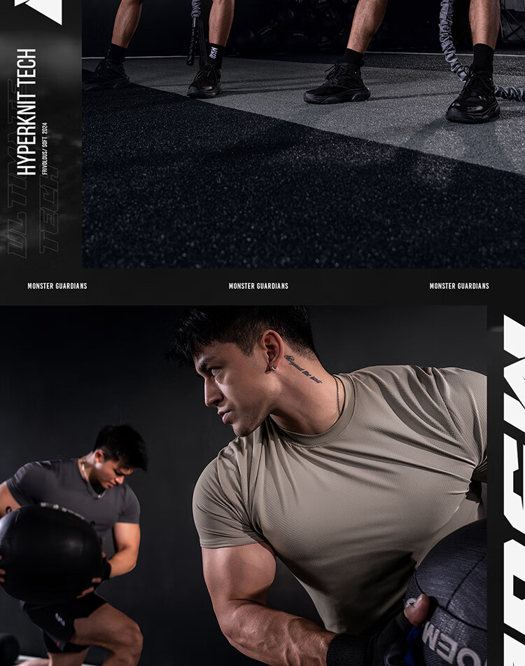 Monster Guardians Men's Sports Fitness Shirt Original Yarn Quick-Dry T-Shirt Lightweight Breathable Basic Running Training Short Sleeve Charcoal Black XL 3