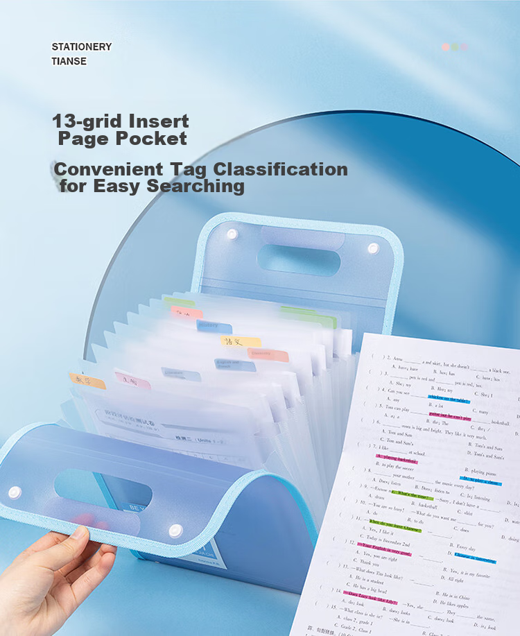 TIANSE Exam Paper Storage Bag with 8 Compartments Accordion File Folder A4 Multi-Layer Document Organizer Accordion File Folder Student Exam Paper Folder TS-1831 Blue-Purple 2