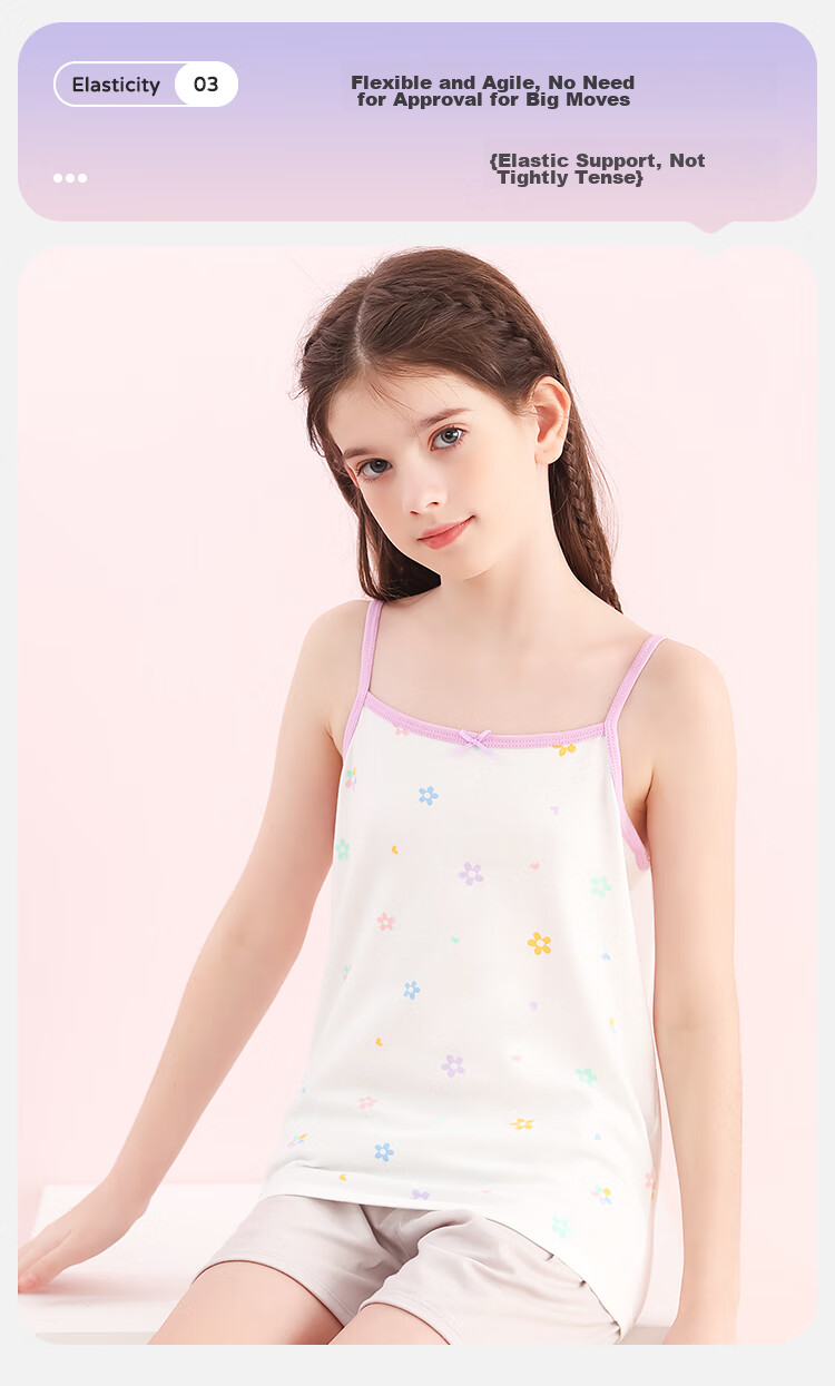 LangSha Children's Tank Top, Girls' Summer Thin Pure Cotton Underwear Vest, Teenage Girls' Undershirt, Baby Camisole Two-Piece Set, 120 6