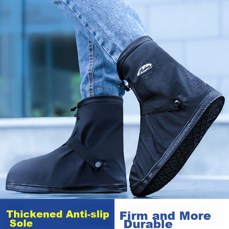 JAJALIN Waterproof Shoe Covers for Men And Women, Non-Slip Thickened Wear-Resistant Lace-Up Adult Rain Boots for Students Outdoor Black Size L
