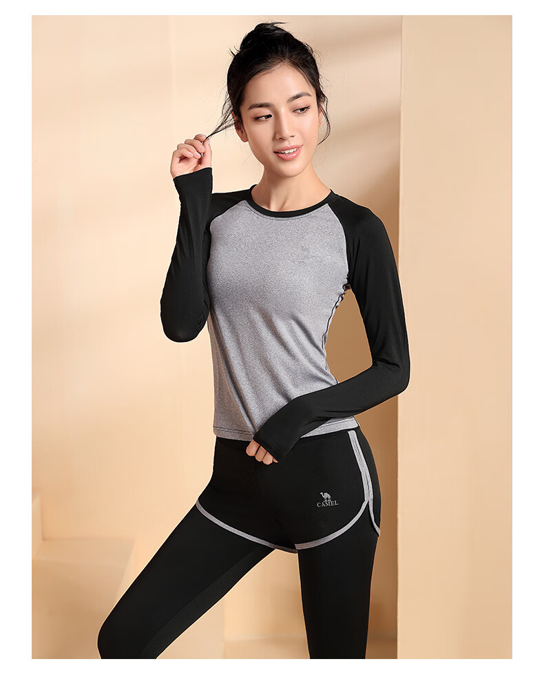 CAMEL Long-Sleeve Two-Piece Fitness Wear for Women, Yoga Sportswear YK2226L5494 Gray M 4