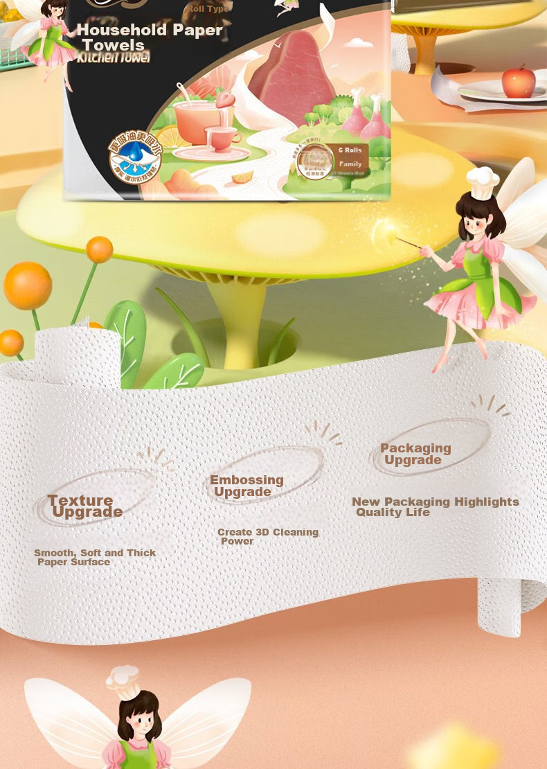 C&S Kitchen Roll Paper, 75 Sheets, 160g*8 Rolls, Back-To Cleaning, Absorbent, Oil-Absorbing, Thickened Double-Layer Disposable Kitchen Paper 3