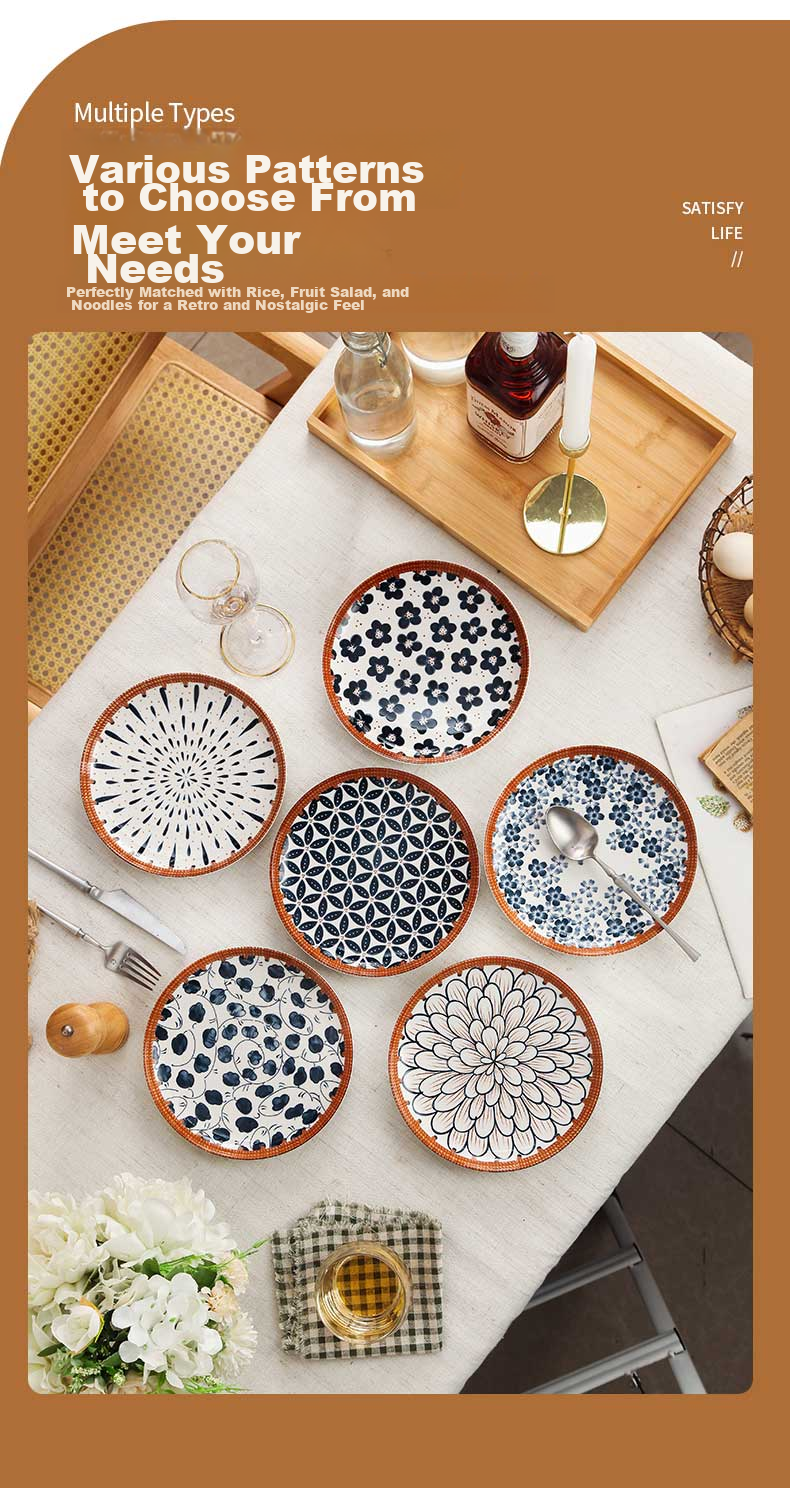 JIWUSENLIN Dinnerware Set, Plates for Home Use, Steak Plate, Western-Style Plate Set, Dish Plate, Dumpling Plate, Random Floral Pattern, 4-Piece Set 8
