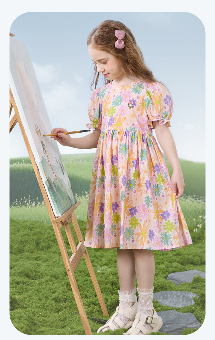 Disney Girls' Dress Children's Summer Cotton Princess Floral Dress Stylish Kidswear 2DQ040 Blue Size 160 6