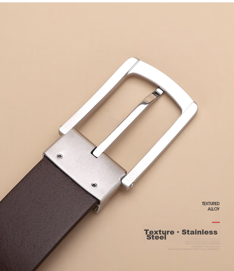 ELLE HOMME Business Men's Leather Belt, Single-Layer Cowhide Pin Buckle Waistband, 304 Stainless Steel Buckle Head, Birthday Gift for Me 3