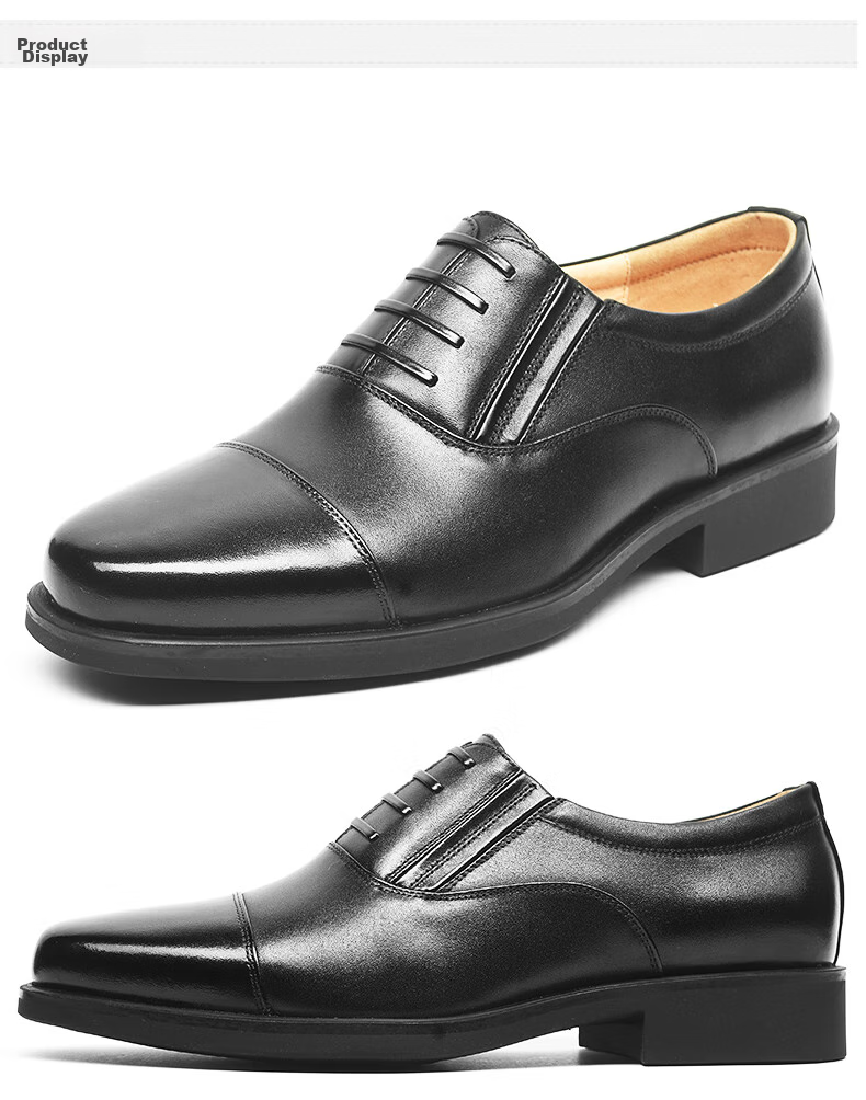 3515 Qiangren Formal Shoes for Men, Three-Joint Leather Shoes, Business Casual Top-Grain Cowhide Slip-On Style Men's Shoes, Black, Size 43 10