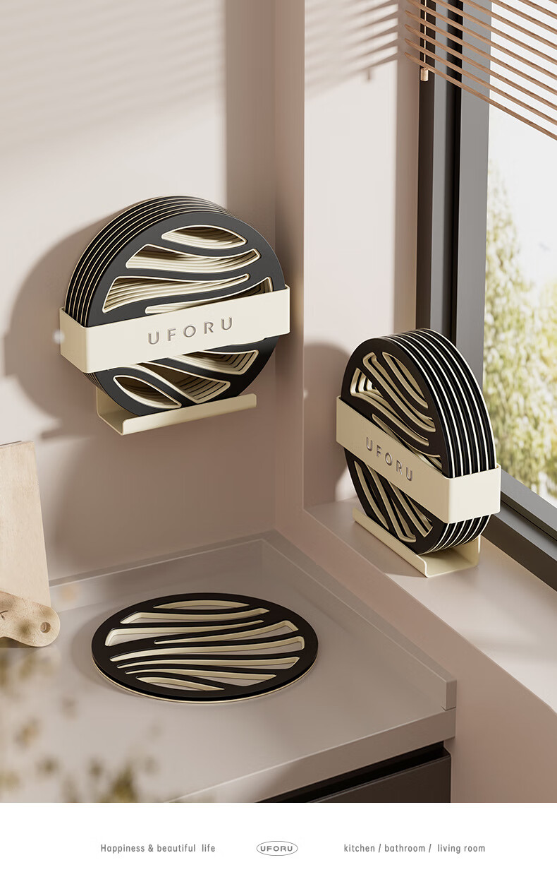 Jingxun Thick Heat-Resistant Mat Double-Layer Anti-Scalding Pad Kitchen Dining Table Bowl Plate Non-Slip Coaster Tea Cup Holder Black And White Spliced 3-Pack Set 10
