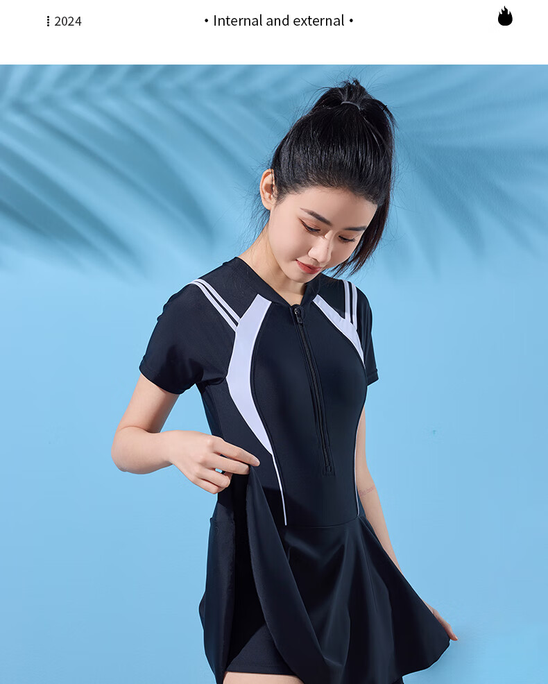 Li-Ning One-Piece Swimsuit for Women, Dress Style, Body-Shaping, Waist-Cinching, Fashionable, Casual, High-Elasticity, Breathable, Hot Spring Resort Swimwear, 507 Black And White, XL 17