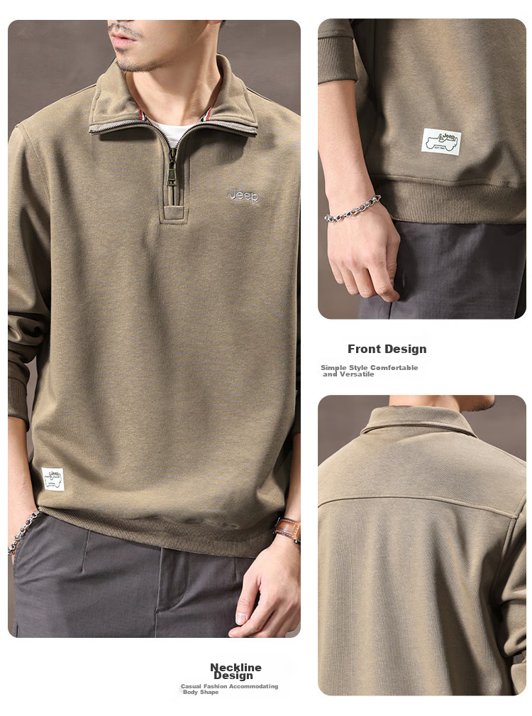 JEEP Spring And Autumn 2026 New Men's Sweatshirt with Lapel Collar, Versatile Casual Jacket, Loose-Fitting Sports Polo Collar Top for Men's Wear 5