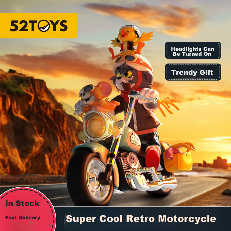 52TOYS TOM & JERRY Retro Motorcycle Action Figure, Trendy Anime Toy Decoration Gift