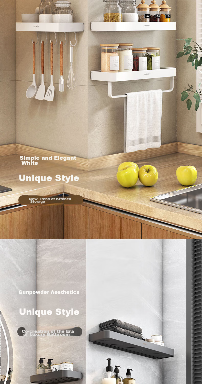 Ecoco Bathroom Storage Rack, No Drilling Required, Space Aluminum, 40cm Strong Load-Bearing, Rust-Resistant Wall-Mounted Bathroom Shelf 10