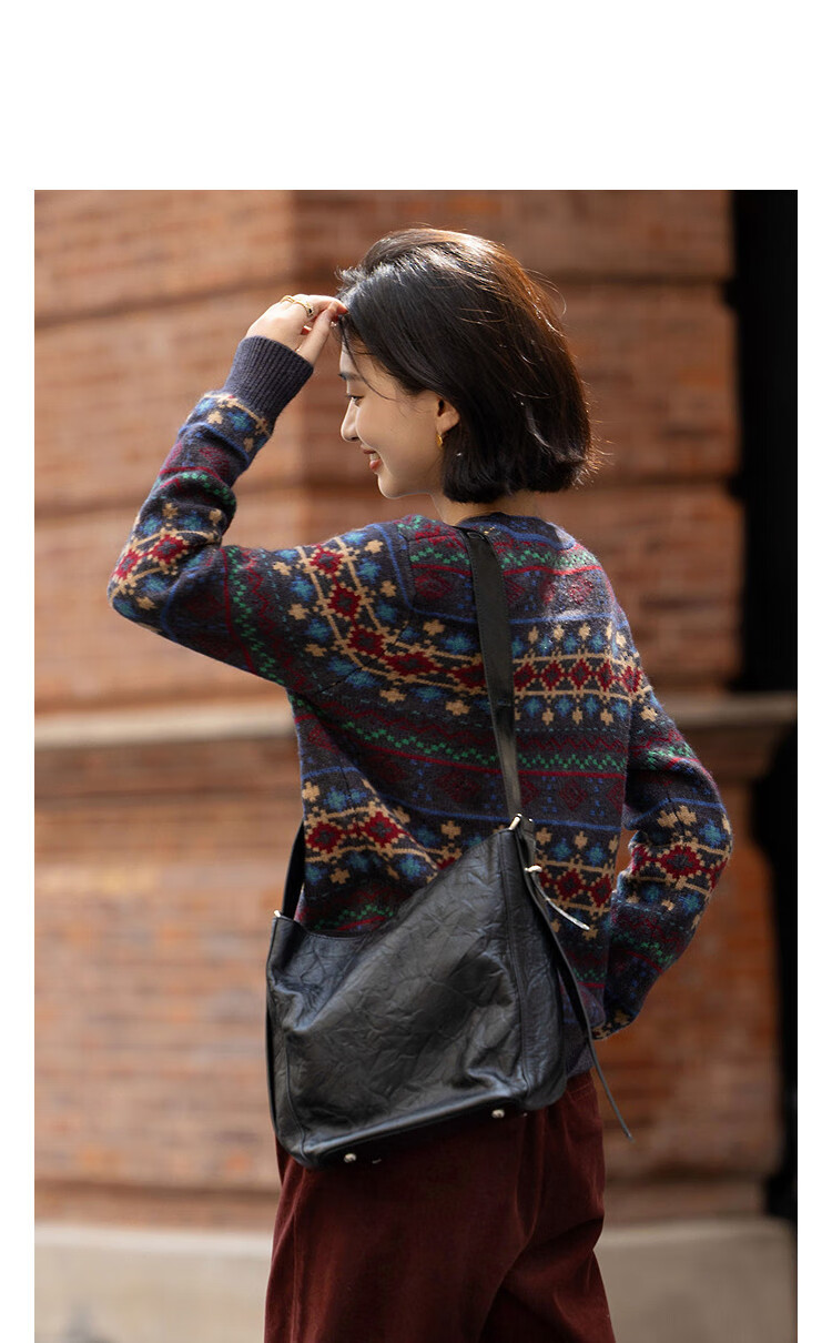 Demana [Fair Isle Jacquard] Winter Retro Colorblock Crewneck Loose Soft Fiber Yarn Knit Sweater for Women 1