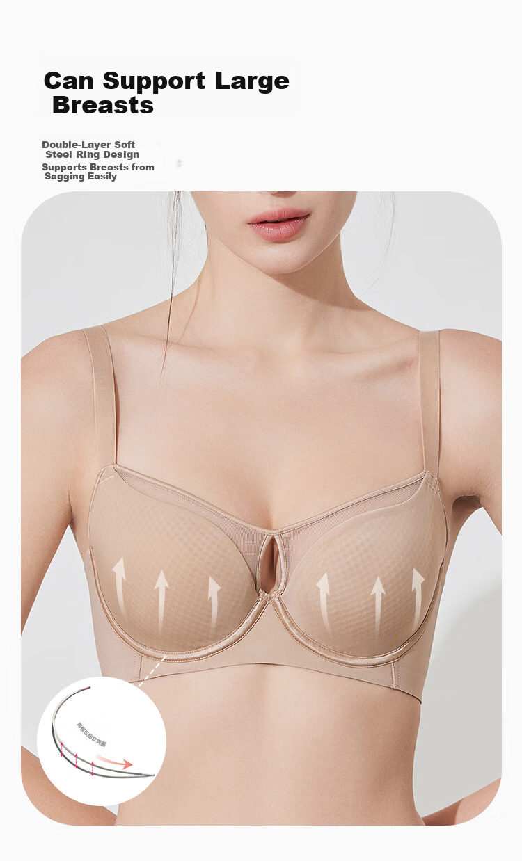 Ordifen 26 New Women's Underwear, Lightweight, Perforated Cups, Breathable, Smooth Surface, Seamless, Large Bust, Low-Collar Bra Set, XB4210 5