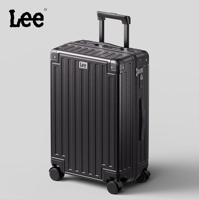 Lee High-Quality Luggage with Cup Holder, Multifunctional Suitcase, Trolley Case, Travel Case, Student Password Lock Suitcase, Obsidian Black, 26 Inches