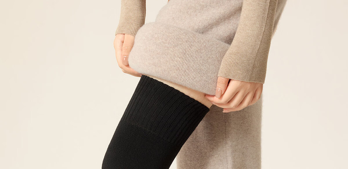 Mianzhuwu Knee Support Over-the-Knee Long Socks for Women Autumn Winter Thigh Warmers Fleece Lined Thickened High Tube Socks 2 Pairs 4