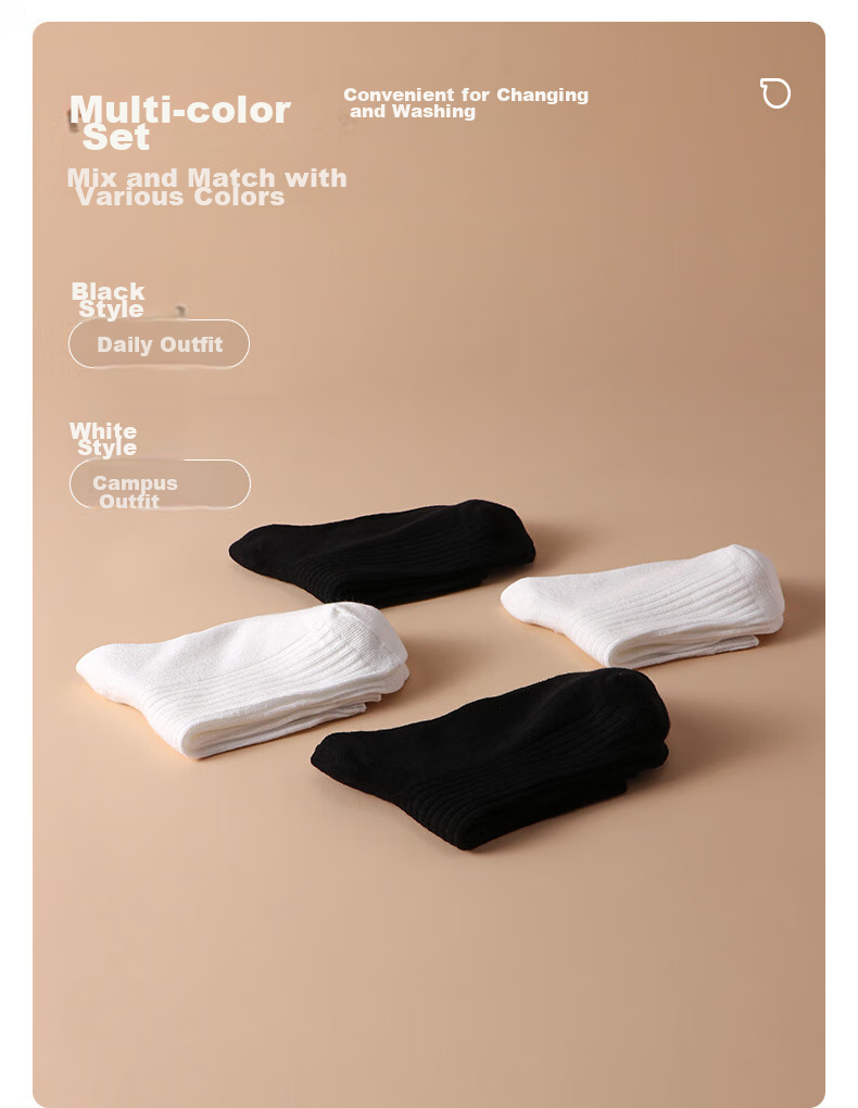 Hodo Children's Socks for Boys And Girls, Mid-Calf Cotton Sports Socks, Highly Elastic Breathable Student Socks W5006 Combination 3 22-24cm 4