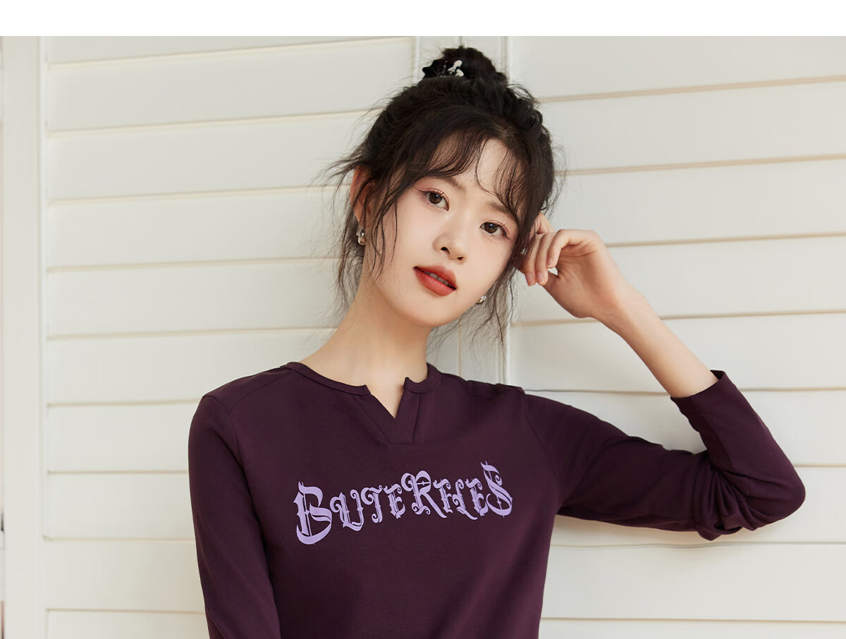 Halo Queen Long-Sleeve T-Shirt for Women, Wilderness Maillard Style Spring And Autumn Raglan Sleeve Rabbit Base Shirt Casual New Product H143T2017 34