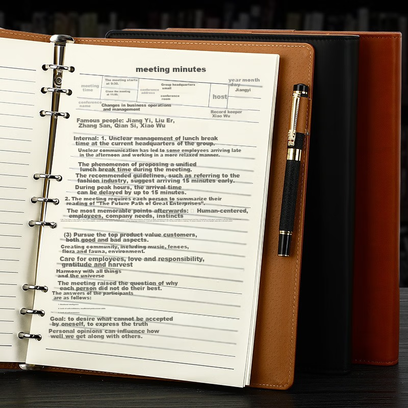 Jiaranheng Large Conference Notebook, Thickened Notepad with Detachable Pages, Journal, Office Stationery, 16K Work Notebook, Business Leather Cover Notebook, Customizable - 16K Brow