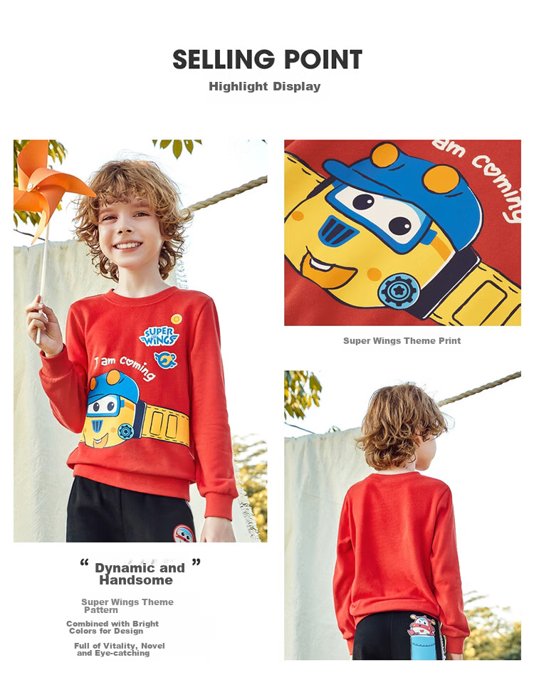 Baleno Children's Clothing, Spring And Autumn 2022 Collection, Super Wings Print Boys' Sweatshirt, Stylish Kids' Sports Long Sleeve, 20E, Floral Gray, 90cm 3