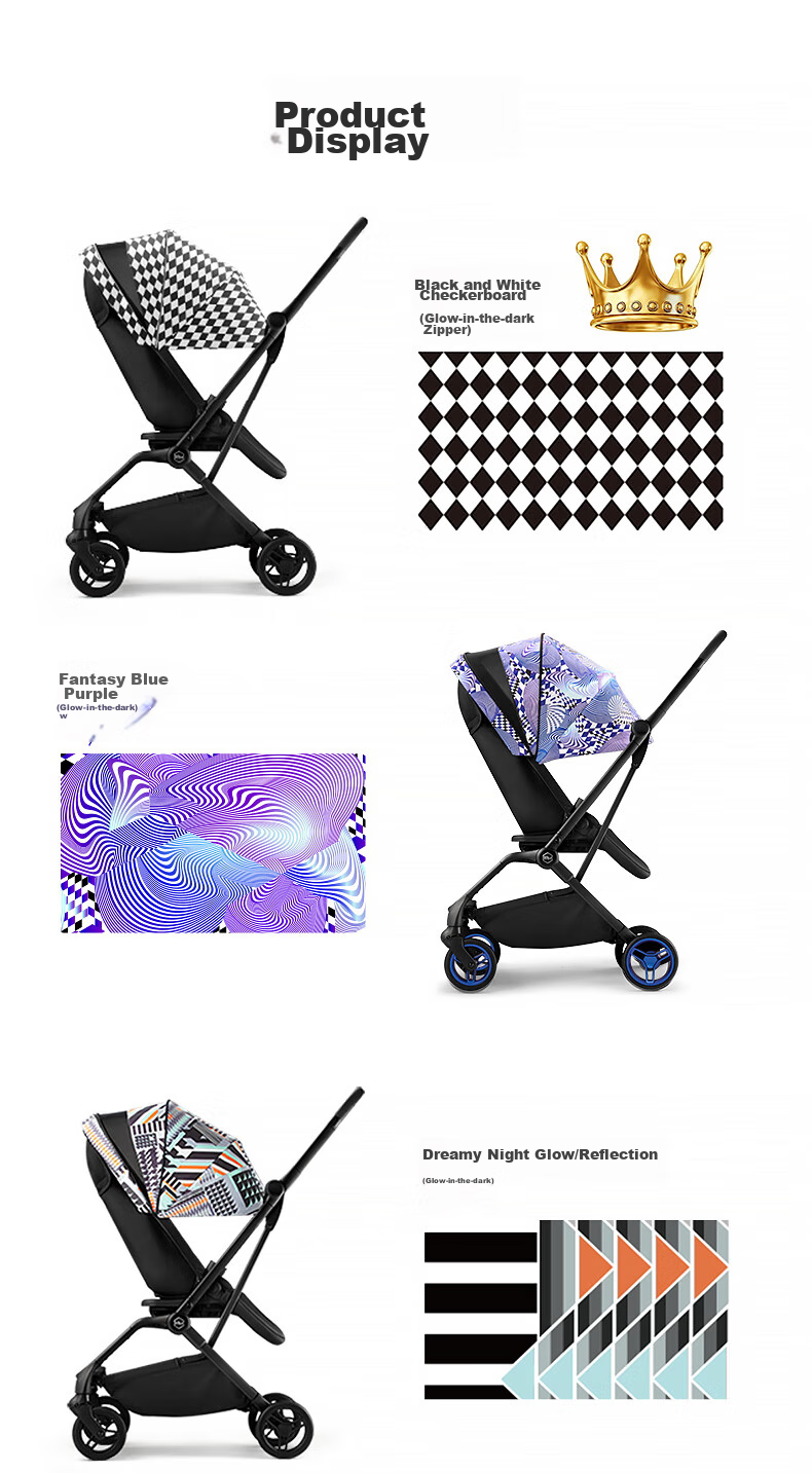 HBR Stroller with Reversible High View, Newborn Carriage, Can Sit And Lie Down, M360 Luminous, Black And White Checkered Patter 27
