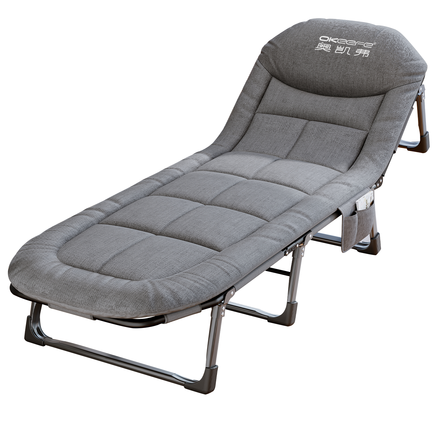 OKeefe Folding Bed, Single Bed for Office Nap, Camping Bed, Accompanying Bed, Lounge Chair Bed with Integrated Mattress, Light Linen Gray