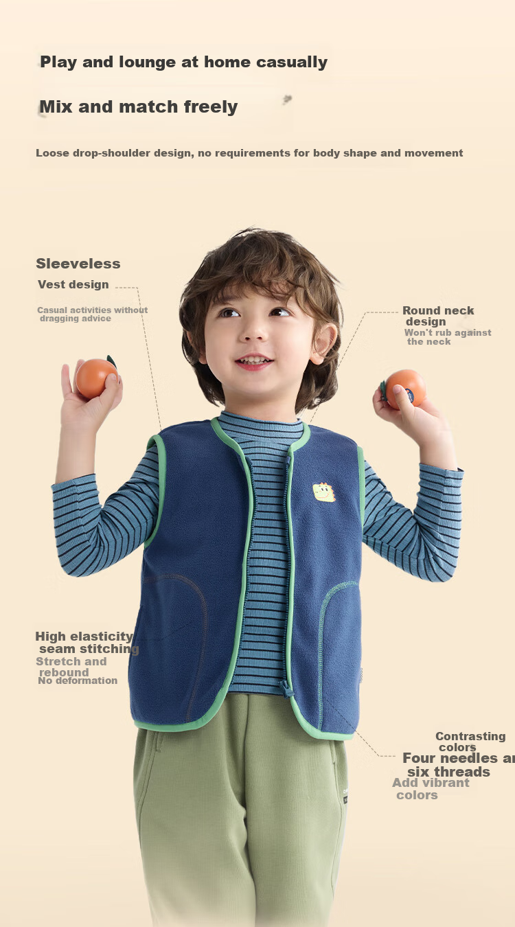 BALABALA Children's Clothing, Kids' Vest, Autumn And Winter New Style, Fleece-Lined for Warmth, Suitable for Outdoor Wear, Boys And Girls, Baby Waistcoat, Fleece 2