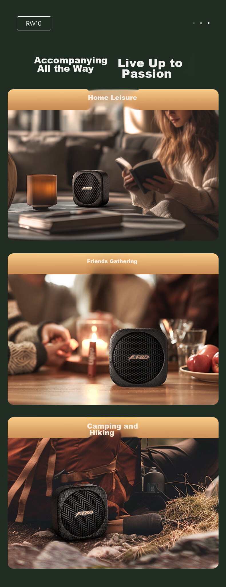 F&D RW10 Retro Outdoor Portable Bluetooth Speaker, IPX5 Waterproof, TWS Connectivity, Long Battery Life, for Camping, Hiking, Cycling, Small Speaker with Subwoofer 10