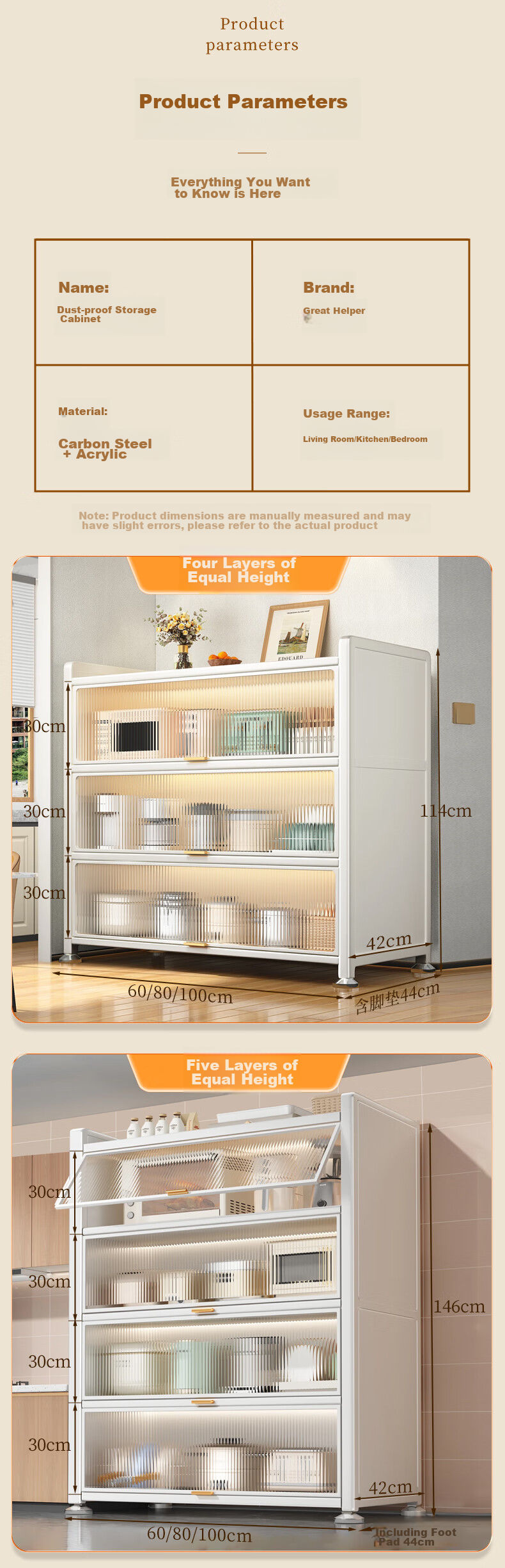 Jiabangshou Kitchen Utensil Storage Rack, Floor-Standing Microwave Oven Organizer, Multi-Layer Dustproof Storage Cabinet, Multifunctional Cupboard, Length 80cm 13