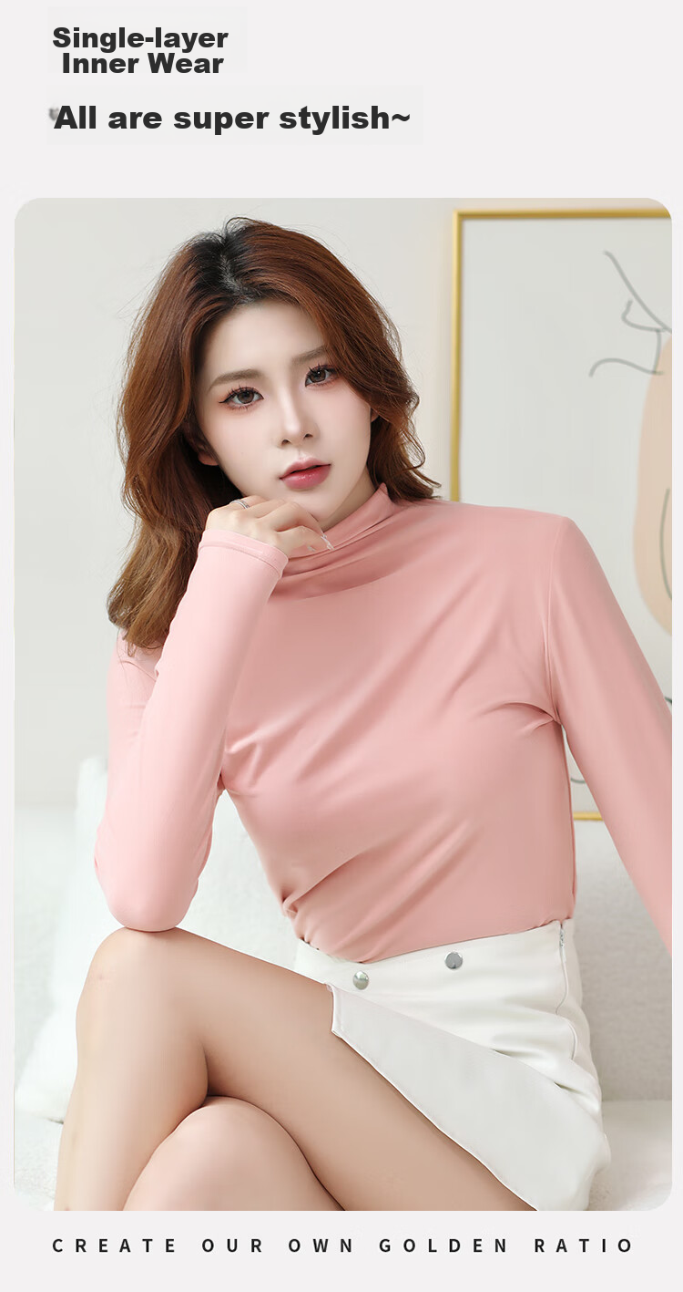 MiiOW Semi-Turtleneck Women's Base Layer Top, Spring And Autumn Inner Wear, Long-Sleeve Slim-Fit High-Elastic Base Underwear, Thin Autumn Top 18