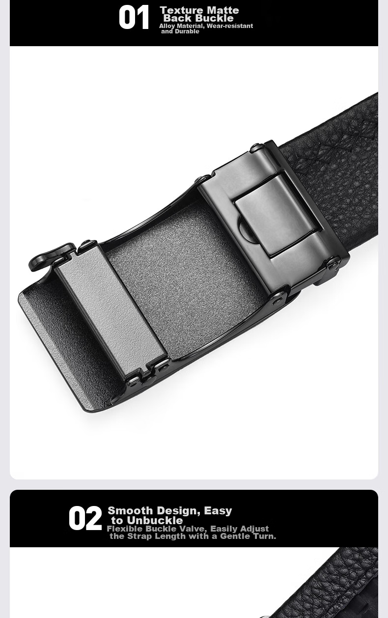 LAORENTOU Men's Belt, Top-Grain Leather, Automatic Buckle, Waist Belt for Young And Middle-Aged Men, Gift for Boyfriend's Birthday, Size 115-125 12