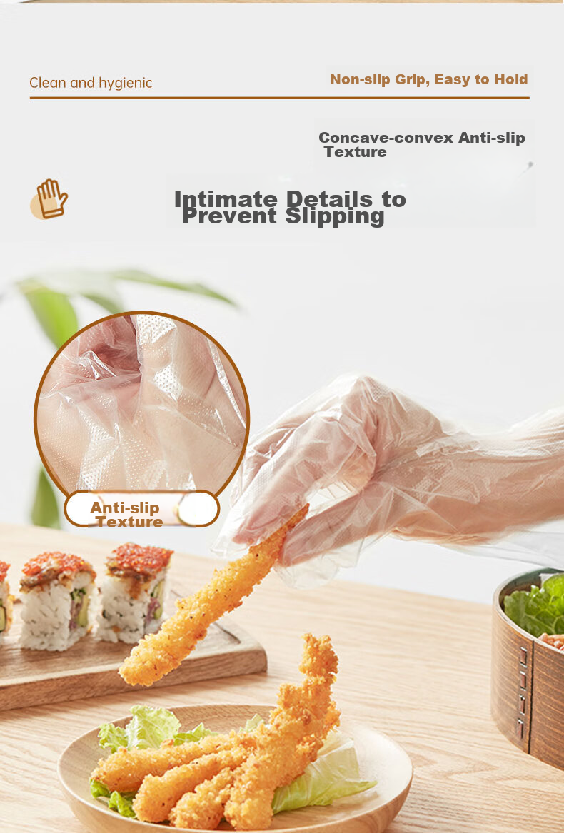 Temeiju Disposable Gloves, 200 Pieces Per Box, Pull-Out Style Food Gloves, Thickened Leak-Proof Plastic PE Gloves, for Kitchen And Baking 8