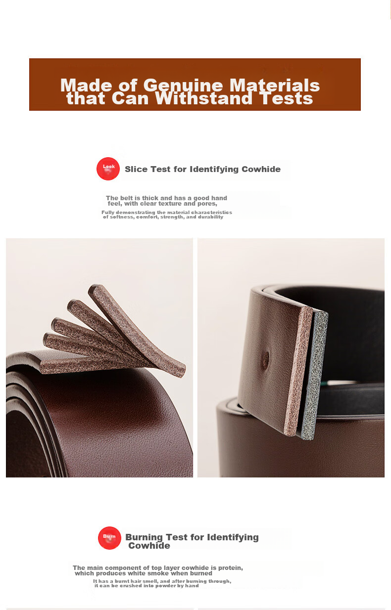 CattleOWN Large Size Belt for Men with Pin Buckle, Extended Top Layer Cowhide Trouser Belt 3037, Dark Brown, 140cm, Gift 11