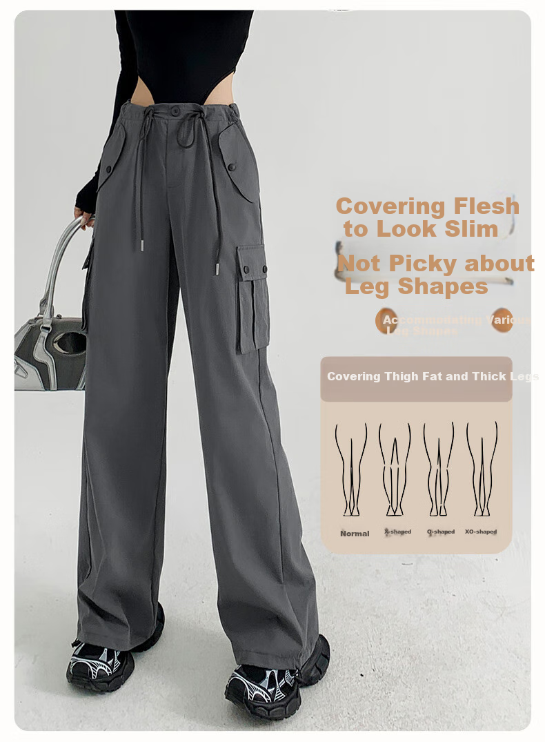 FitonTon Women's Cargo Pants, 2025 Autumn And Winter New Style, American Retro High-Waist Straight-Leg Sweatpants, Loose-Fitting Slimming Casual Trousers for Wome 7