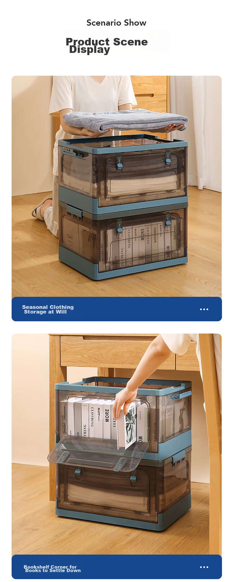 LYNN Bed Storage Box for Clothes, Quilts, Shoes, Toys, Flat Foldable Large 80L Organizer Box, 1 Piece, Student Use 13