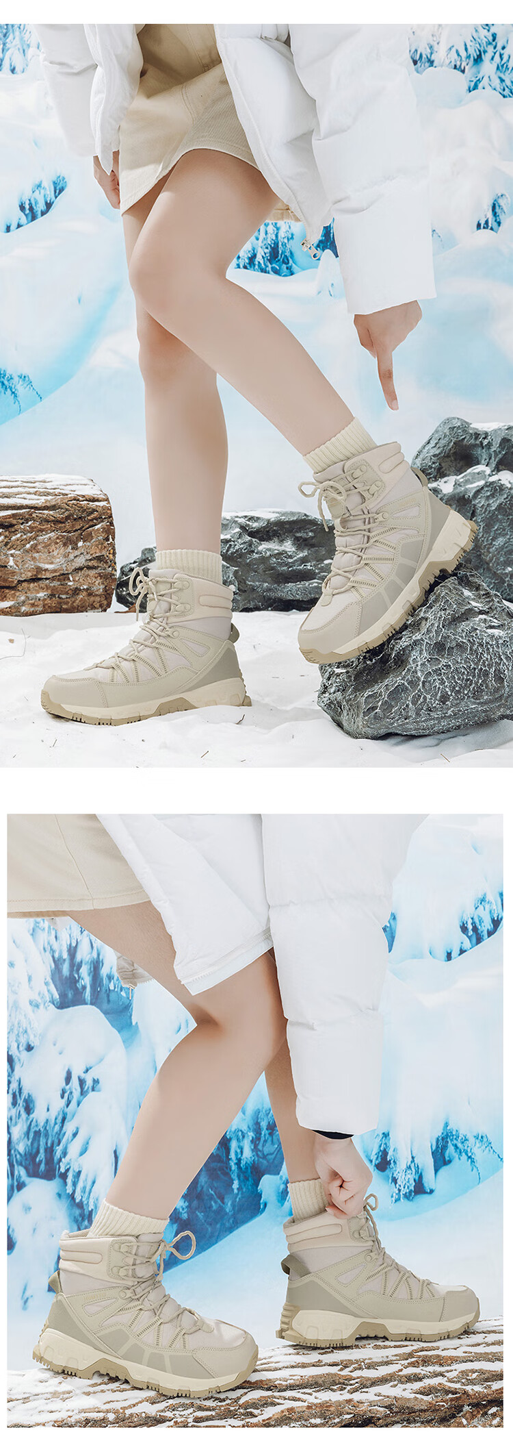 HUMTTO Winter Outdoor Snow Boots with Thick Fleece Lining, Cold-Resistant And Warm Women's Outdoor Cotton Shoes, Ivory White, Size 40 4