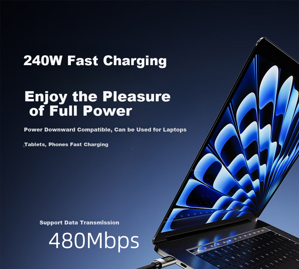Beimo Magnetic Display Charging Cable, 240W Fast Charging Type-C Data Cable, Suitable for IPhone 18/17 Pro Max, Apple/Huawei/Xiaomi Phones, IPad/laptops, 1 Meter Black 2