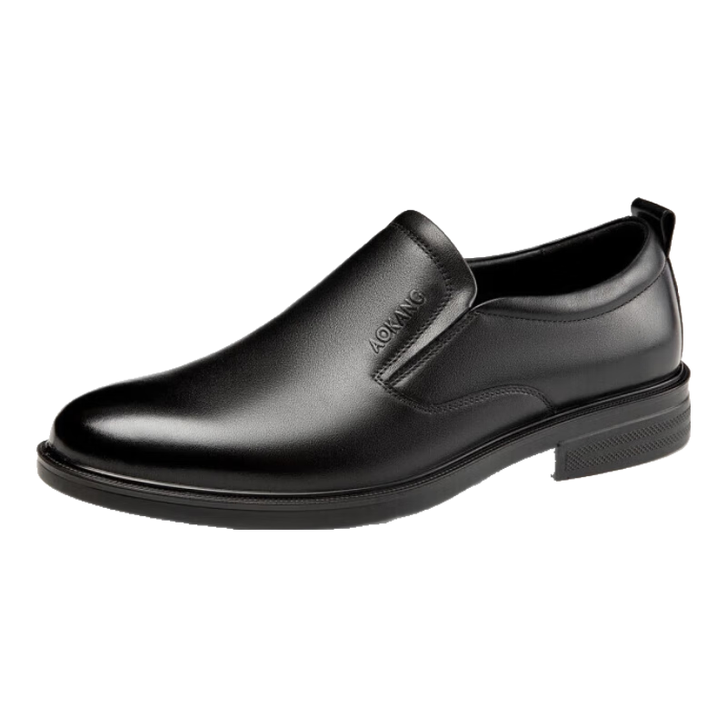 Aokang Business Casual Derby Shoes for Men, Cowhide Comfortable Slip-On Loafers, Black, Size 42