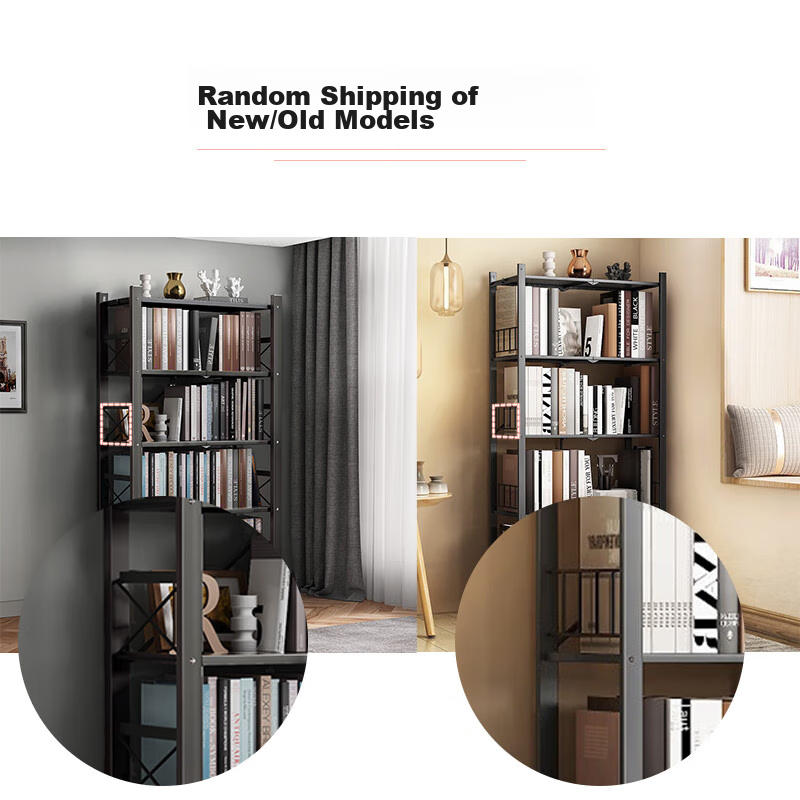 Anerya No-Installation Bookshelf with Wheels, Movable Simple Bookcase, Iron Storage Rack for Home Living Room, 5-Tier