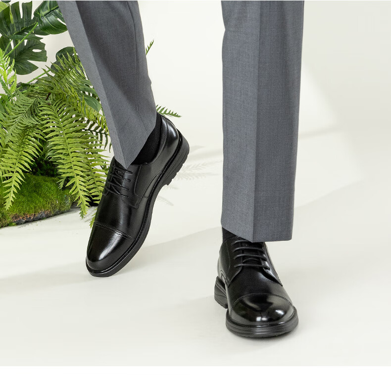 Aokang Business Formal Commuter Derby Shoes, Cowhide Comfortable Three-Joint Leather Shoes for Men, Black, Size 44 10