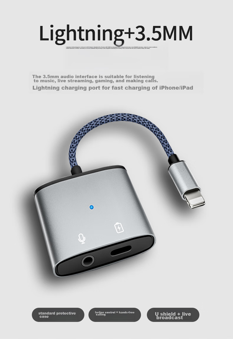 JOWOYE Apple Adapter Headphone Game Sound Card Live Streaming Audio Converter Fast Charging Lightning to 3.5mm Adapter for Mobile Phones And Tablets IPhone14/13/12/iPadAir 4