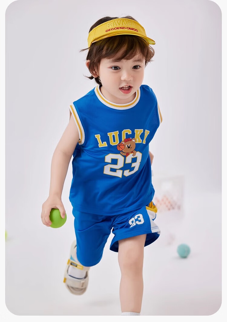 Dudujia Baby Quick-Dry T-Shirt Set, Summer Boys' Basketball Outfit, Stylish Children's Short-Sleeve Shorts Two-Piece Set, Blue, Size 100 8