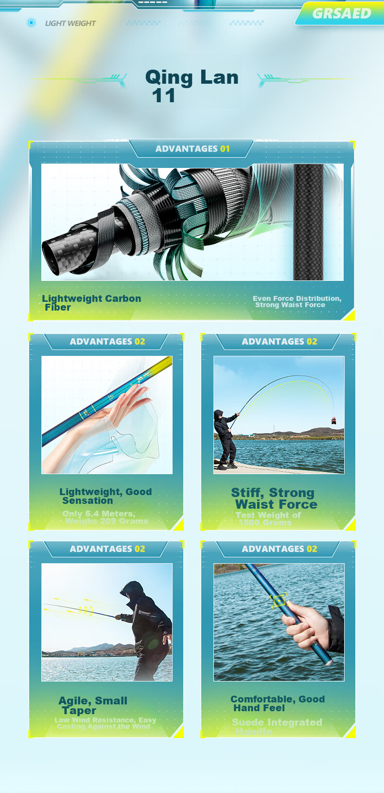 Grsaed Qinglan 6.3-Meter Fishing Rod Handheld Set, 28-Section Carbon Fiber Ultra-Light Ultra-Hard Pole Fishing Rod for Carp And Crucian Carp 2