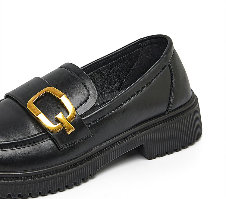Dusto Black Thick-Soled Leather Shoes for Women, 2026 New Spring Slip-On Commuter Shoes, Soft-Soled British Loafers 20