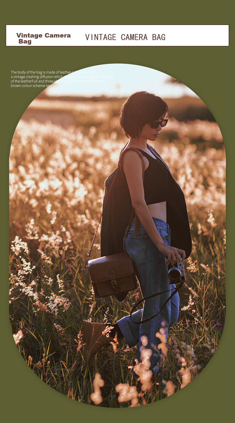 CWATCUN Shoulder Camera Bag, Photography Bag, Crossbody Handheld Vintage Women's Camera Bag, Mirrorless DSLR Handmade Sewn Commuter Bag 1
