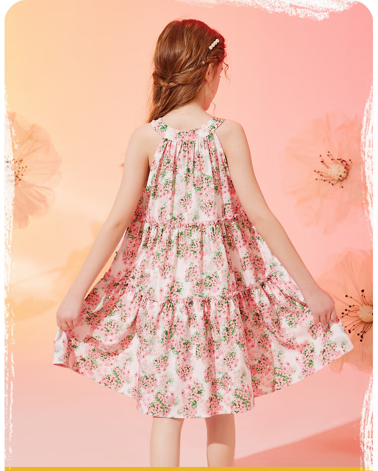 ASK JUNIOR Girls' Summer Dress, All-Over Print Spaghetti Strap Dress, Vacation Children's Princess Dress 2