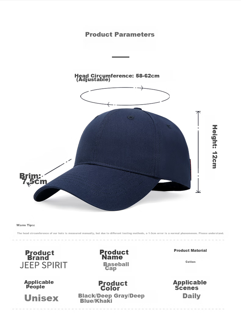 JEEP Men's Fashionable Baseball Cap, Couple Style, Simple Versatile Peaked Cap, Summer Casual Outdoor Sun Hat for Wome 9