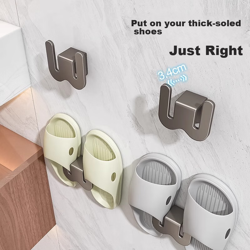 Huxiansen Bathroom Shoe Rack, No Drilling Required, Space Aluminum Wall-Mounted Shoe Organizer, Storage Shelf for Bathroom, 2-Piece Set, Hooks for Behind Toilet Door 3