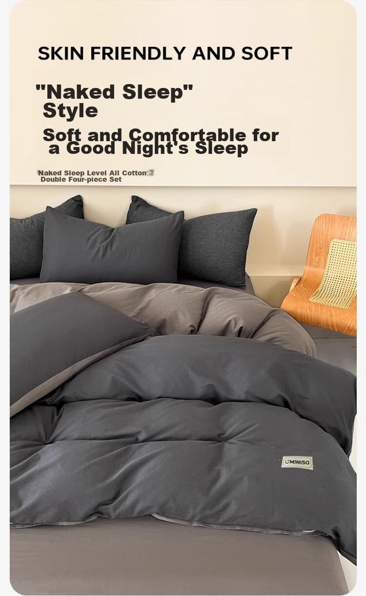 MINISO 100% Pure Cotton Four-Piece Bedding Set, All-Cotton Bedsheet And Duvet Cover, 220*240cm, for 1.8/2 Meter Bed 3