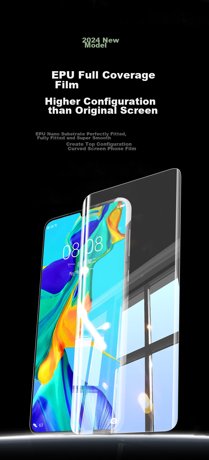 DIVI [2-Pack] Tempered Glass Screen Protector for Huawei P30 Pro, P30 Pro+ Hydrogel Film, Curved Full Coverage Ultra-Thin Anti-Scratch Wear-Resistant Protective Film 5