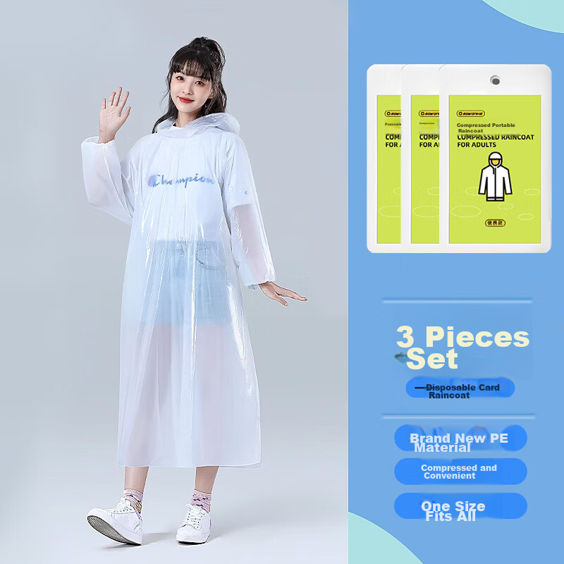 BWNK Disposable Raincoat, Portable Card-Style Rain Poncho, Vacuum-Sealed for Easy Carrying And Space-Saving, Pack of 3, Essential for Rainy Seasons